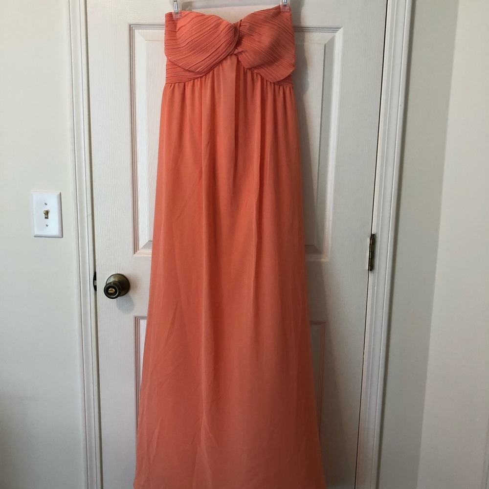 Peach Long strapless formal chiffon dress